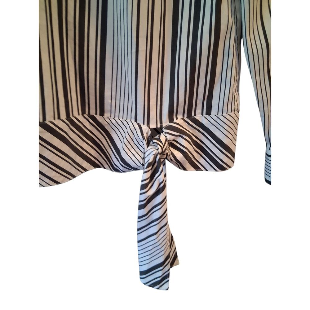 Talbots Poplin Black & White Vertical Stripe Tie-Hem Blouse - Picture 5 of 8